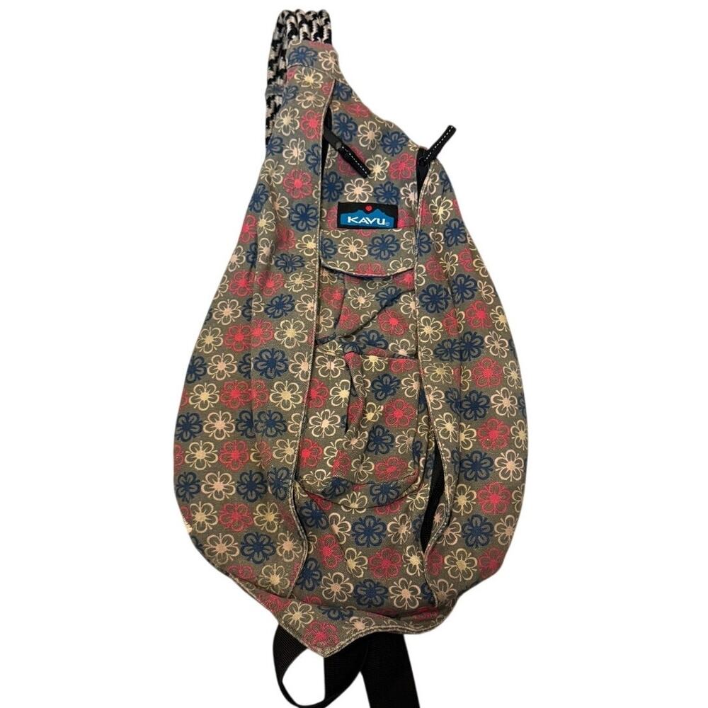 Kavu Rope Multicolor Daisy Doodle Floral Hippie Crossbody Sling Backpack Canvas